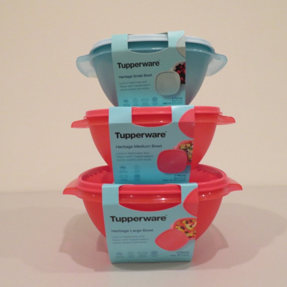 Tupperware Heritage Bowl Set Incl Small Medium Large w Lids One Touch Seal New